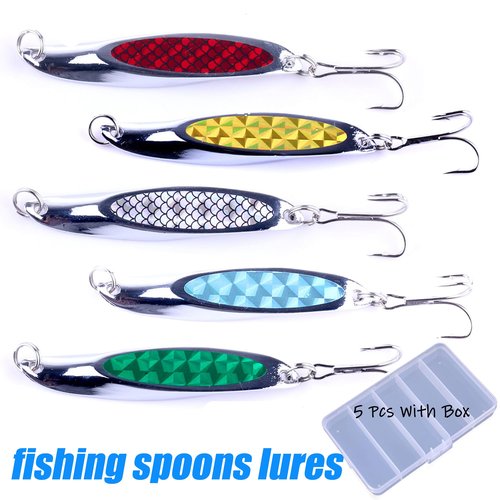 LURESMEOW Fishing Lures - Trout & Bass Walleye Lures, Saltwater Fishing Spoons 5pcs with Box