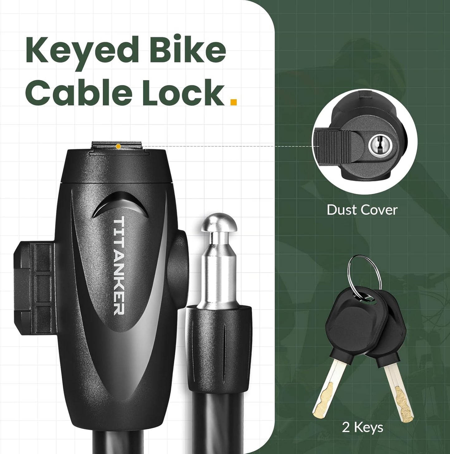 Titanker Bike Lock, 1/2 Inch Thick Bike Lock Cable Coiled Secure Bicycle Lock with Keys Scooter Lock Bike Locks Heavy Duty Anti Theft Bike Cable Lock with Mounting Bracket (4Feet, 6 Feet)