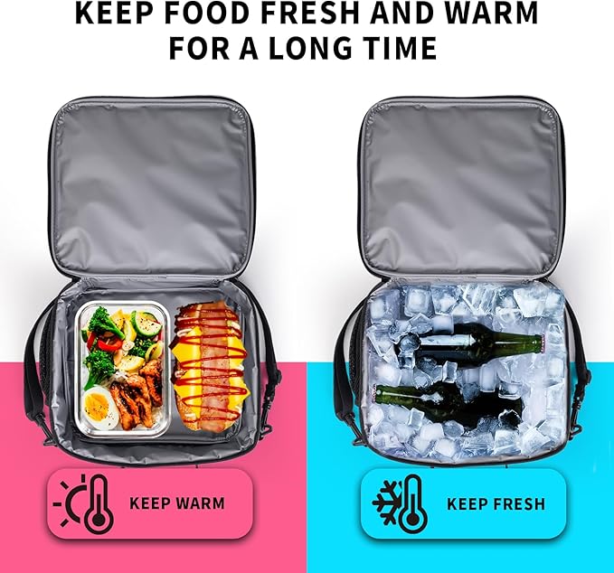 Doodle Motorcycle Lunch Bag Dirt Bike Lunch Boxes for Women/Man Office Work Travel, School, Work, Picnic, Durable Reusable Insulated Large Lunch Tote Bag with Adjustable Shoulder Strap
