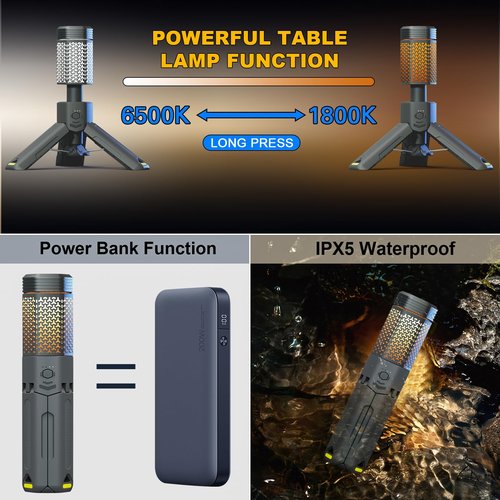 Riickee Camping Lantern Rechargeable, Telescoping-Camping-Lights, 10500mAh Capacity Battery Powered,Outdoor-Lantern for Hiking/Adventure/Power Outages, IPX7 Water Resistant(Dark Grey)