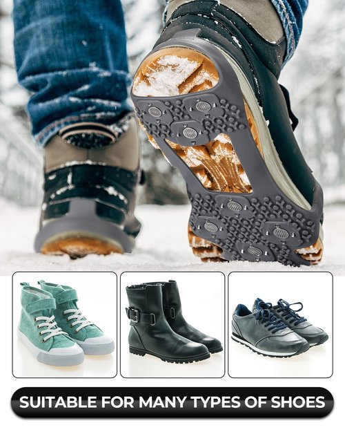 Crampons, Ice Cleats for Shoes and Boots with 28 Spikes, Ice Snow Traction Cleats, Ice Cleat Slip-on Stretch Footwear, Lightweight Crampon Cleats for Women Men Walking Shoveling Snow on Ice and Snow