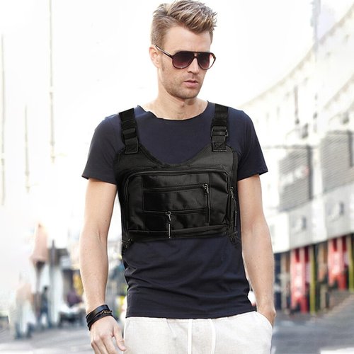 AfitLulu Outdoor Chest Bag for Men, Breathable Tactical Vest with Adjustable Shoulder Straps, Sports Running Vest for Men (Black)