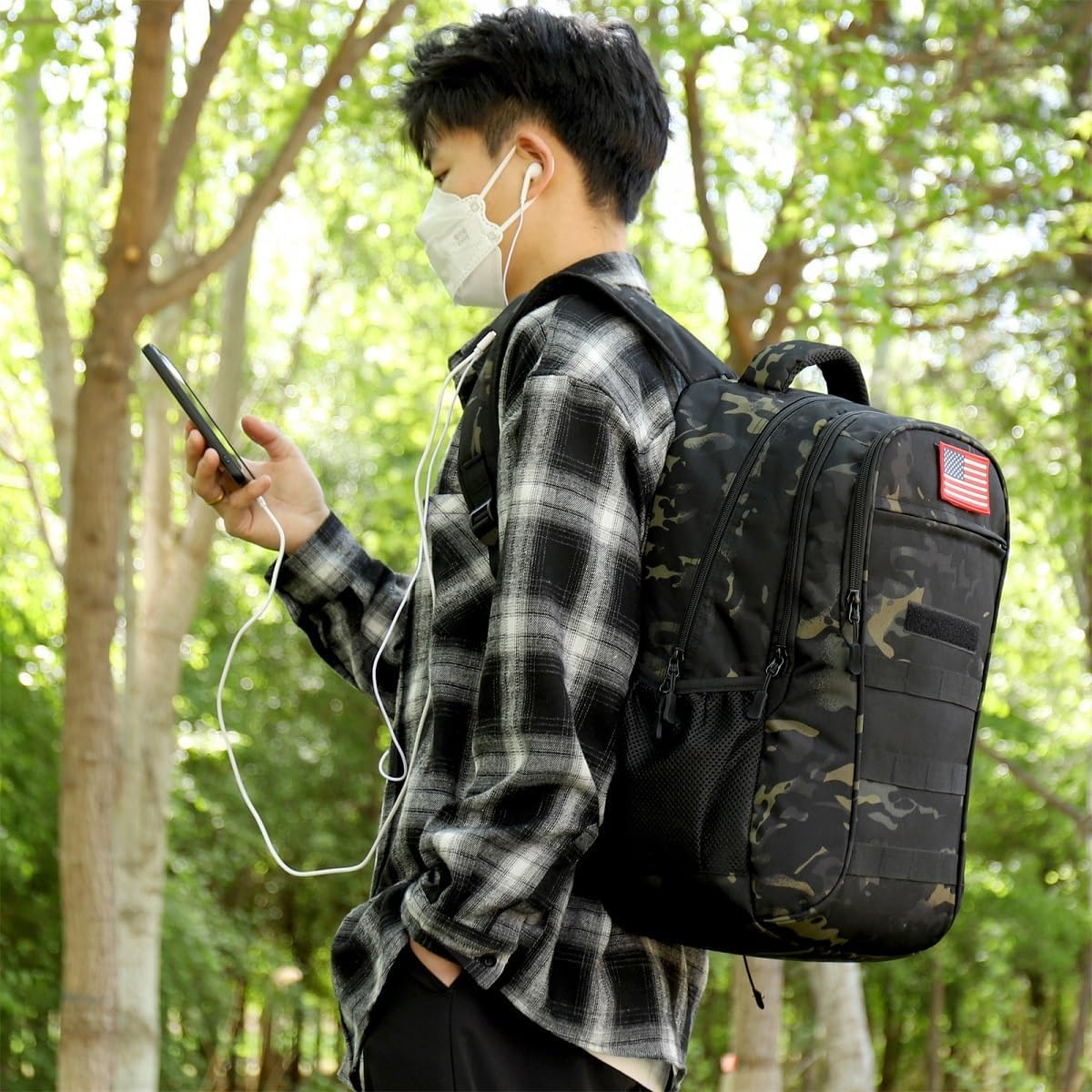 outdoor plus Camo Backpack,Military Boys Backpacks for School,40L Army Bookbag with USB Charging Port Waterproof