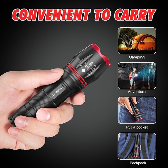 HAUSBELL LED Flashlight 2000 High Lumens, Bright Flash Light with Battery, Zoomable & Waterproof Tactical Flashlights for Home, Emergency, Hiking, Handheld Flashlight for Camping Essentials, 2 Pack
