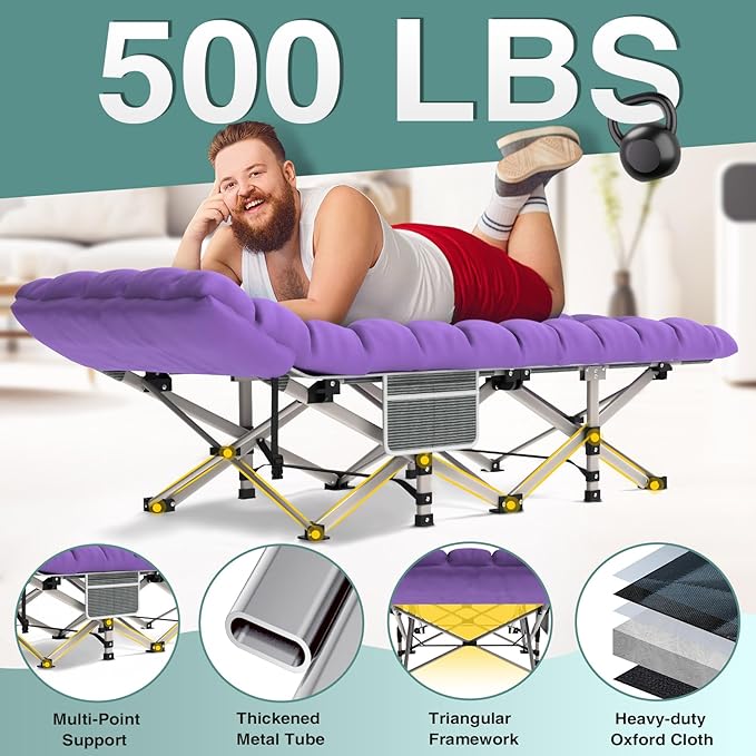 ZENPETIO 28In Folding Camping Cot for Adult, Portable Sleeping Cot with Mattress, Outdoor Heavy Duty Cot Bed for Camp with Carry Bag for Home, Office, Camp, Travel, Vacation(Max Loading 500lbs)
