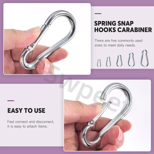 Swpeet 30Pcs M3.5 M4 M5 M6 M7 M8 Galvanized Safety Chain Quick Link and Galvanized Spring Snap Hook Assortment Kit, Heavy Duty Chain Connector Chain Coupler D Shape Locking