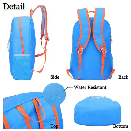 ＴｗｏＫａｔ TWO KAT Lightweight Packable Hiking Backpack 20L Bottle Holder, Water Resistant Daypack, Foldable Bags Travel Camping Outdoor (Blue)