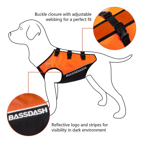 BASSDASH Dog Safety Vest Lightweight Water Resistant Chest Protection Blaze Orange Reflective High Visibility for Hunting Outdoor