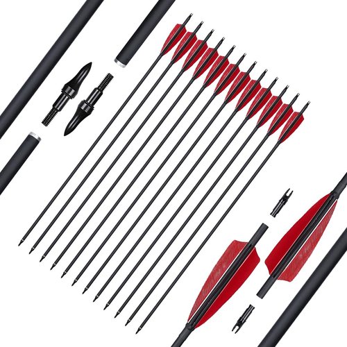 Luoyer 12 Pcs Archery Carbon Arrows with Feathers Removable Tips 30inch Hunting Arrows for Recurve Bow Longbow Compound Bow for Adults Targeting Practice