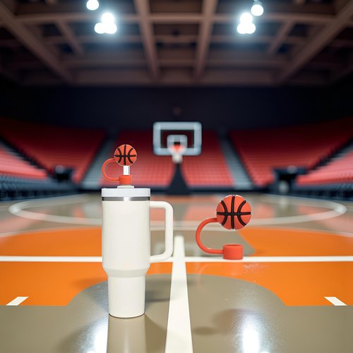 Basketball Straw Cover for Stanley 40&30 Oz Cup, 10mm Silicone Straw Covers Cap for Stanley Cup Accessories, Cute Topper for Tumblers, Cap Stopper for Reusable Tip Lids (Sports)