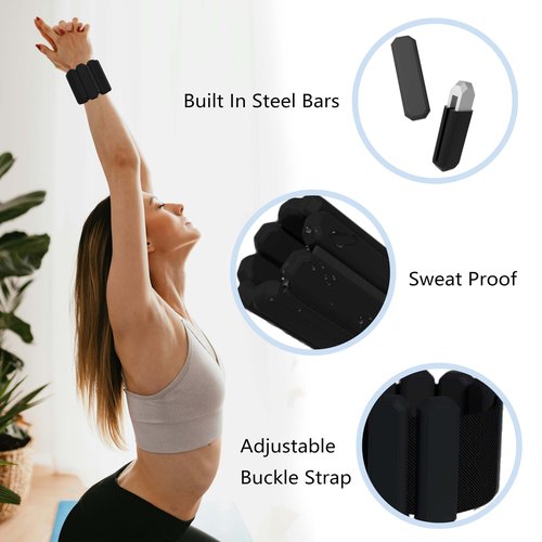 Mibcocny Pilates Wrist And Ankle Weights For Women At Home, Adjustable Arm & Leg Ankle Weights For Men, 1 lb Weights Set Of 2 For Walking Workout Dance Yoga Running (Black)