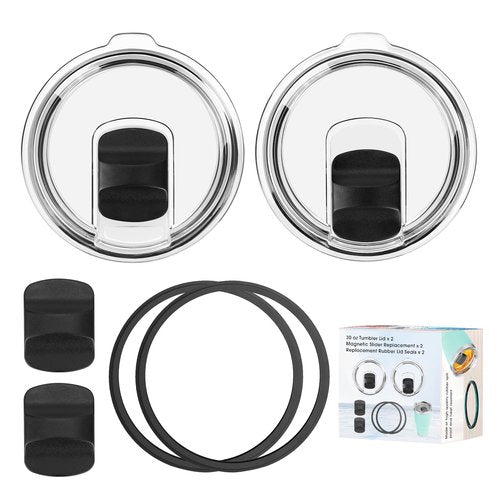 30 oz Tumbler Lid for YETI, 2 Pack Magnetic Top Replacement Lids Compatible for 32 oz Tumbler, 14 oz Mug and 35 oz Straw Mug (With 2 Magnetic Slider Replacement & 2 Replacement Rubber Lid Seals)