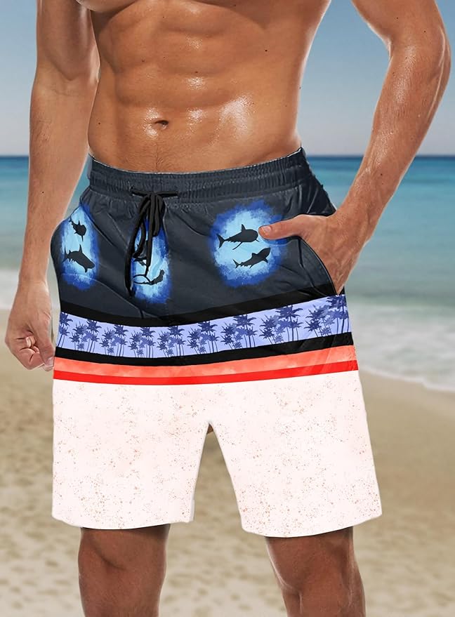 Mens Swim Trunks Quick Dry Board Shorts with Mesh Lining, Breathable Surf Beach Shorts Swimwear Bathing Suits