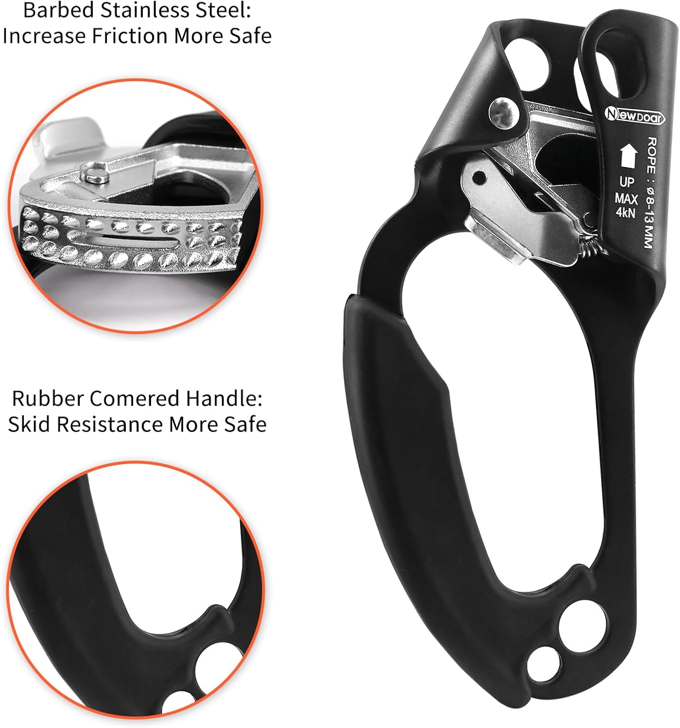 NewDoar UIAA & CE Certified Hand Ascender Rock Climbing Tree Arborist Rappelling Gear Equipment Rope Clamp for 8~13MM Rope