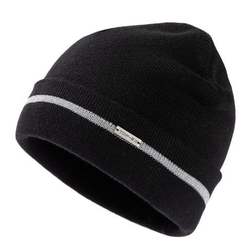 TOP-EX XL/XXL Unisex 50% Merino Wool Cuffed Beanie for Men Women Double Layer Winter Skull Cap Big Head Warm Knit Hats with Reflective Strips Soft Cold Weather Hat Black
