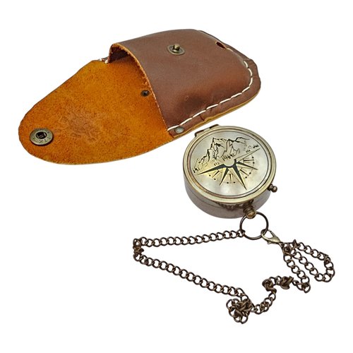 Morcomart Brass Compass with case Elegant Design Mountain Camping Pocket Compass with Chain