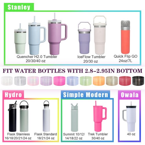 YWDOUJI Jelly Luster Glitter Silicone Transparent Boot for Stanley 20-40oz, Compatible with Hydro Flask or Other Water Bottle Tumbler, 2.85-3.0 inch Protective Anti-Slip Bottom Sleeve Cover