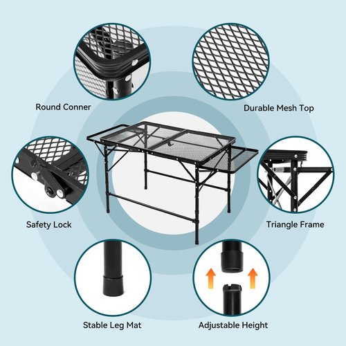 MOOTHLION Portable Folding Camping Table with Mesh Side Shelves, Easy for Storage, Compact and Portable Picnic Table for Grill, Outdoor Camping, Black