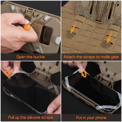 WYNEX Tactical Plate Carrier Phone Mount Molle Vest Accessories Cell Phone Chest Holder for Screen Size 4.7"-6.7",Khaki
