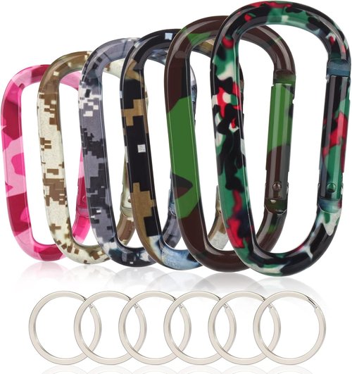 6PCS Black Carabiner Caribeaner Clip,3" Large Aluminum D Ring Shape Carabeaner with 6PCS Keyring Keychain Hook…