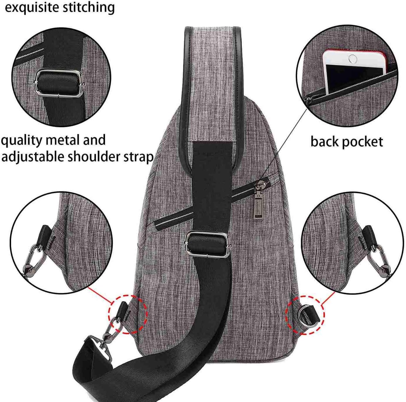 Small Sling Bag Crossbody Backpack Over the Shoulder Bag for Men Women Travel Outdoors, Lightweight Chest Pack (Large,Black)