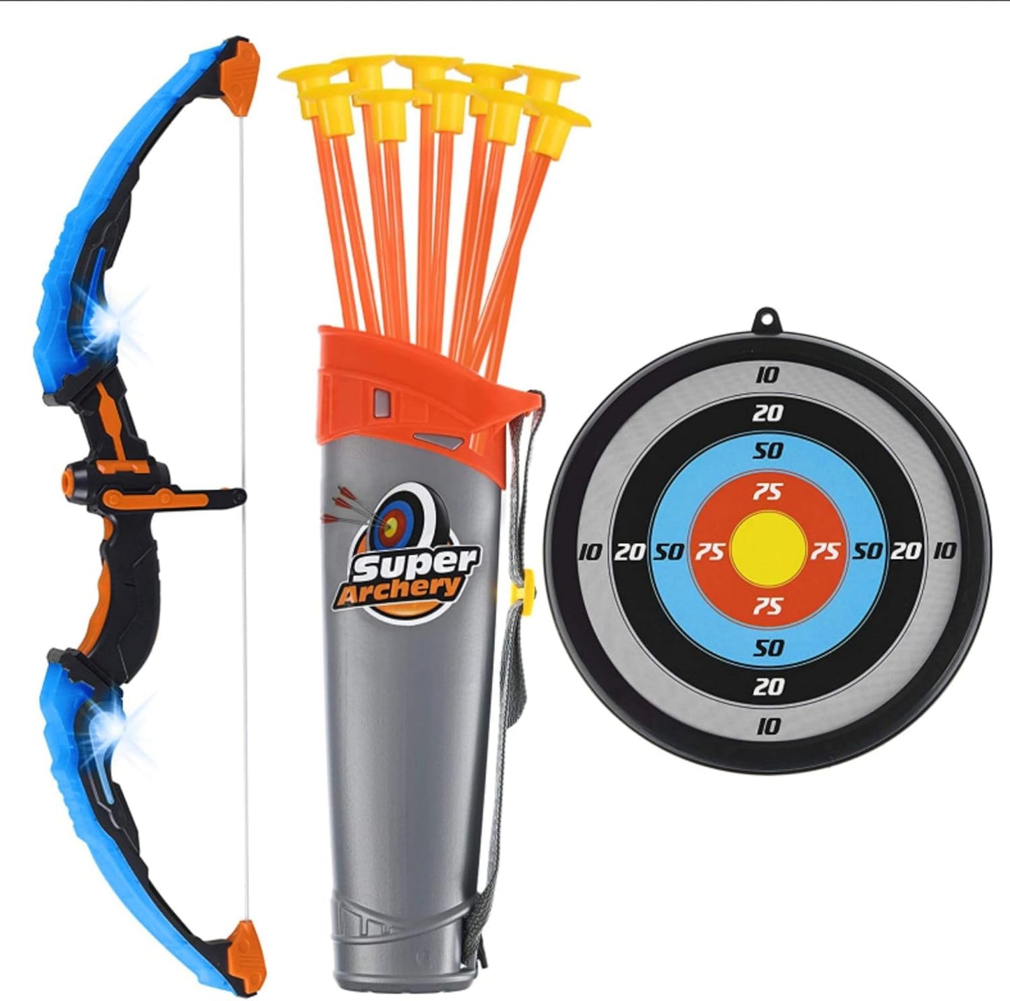 ToyVelt Kids Bow and Arrow Set - Light-Up Archery Set with 6 Suction Arrows, Target and Quiver - Outdoor and Indoor Toy for Boys and Girls Ages 4-12 (Green)