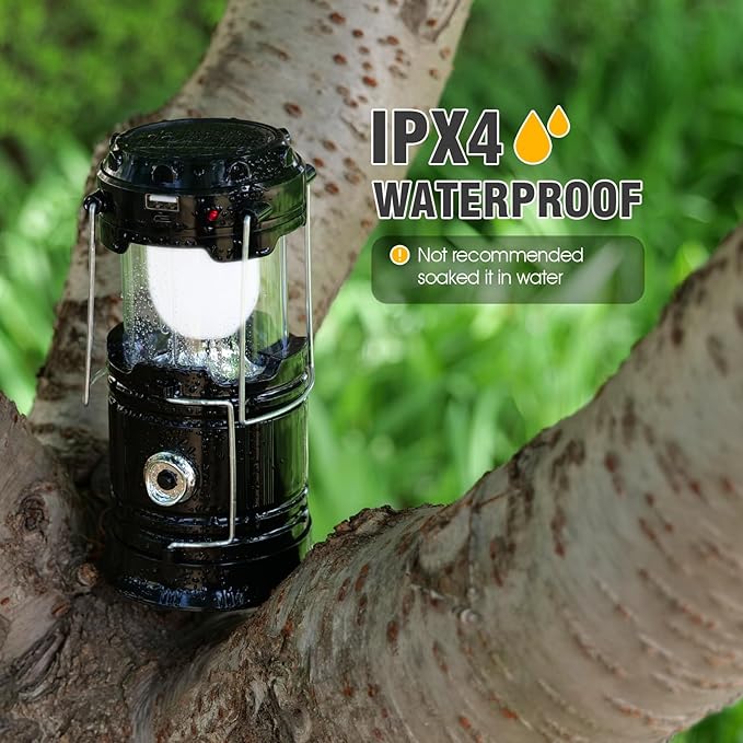 Solar Camping Lantern for Power Outages - USB Rechargeable Lamp Camping Essentials，Collapsible Waterproof Solar Lights for Indoor Outdoor Emergency Light/4 Packs