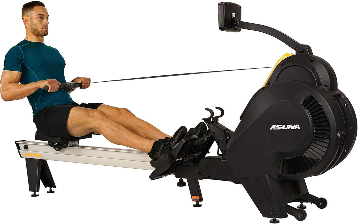 Sunny Health & Fitness Asuna Premium Air + Magnetic Rower Machine w/Extended Aluminium Slide Rail, Cardio Rowing Training Equipment for Home Gym Exercise w/Wide Cushion Seat & Performance Monitor