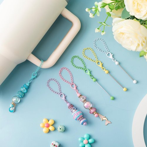Sayglossy 6 Pcs Beadable Charm Compatible with Stanley Charm Accessories for Tumblers with Handle Cup Chains Wire for 30 40 oz Water Bottle Jewelry Making Blank Beaded DIY Gift (Candy Color)