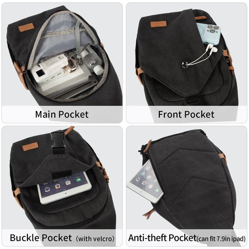 OSOCE Sling Bag for Men, Large Crossbody Bag Men with Anti Theft Tunnel Lock Zipper Canvas Sling Backpack for Travel Hiking, Black S