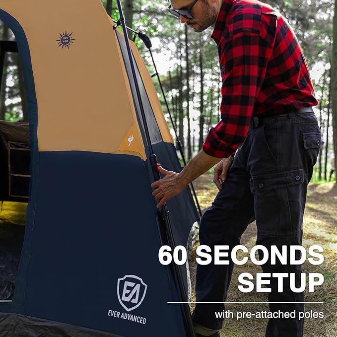 EVER ADVANCED 6 Person Blackout Camping Tent Instant Cabin Tents for Family with Rainfly, 60s Easy Setup, Water-Resistant