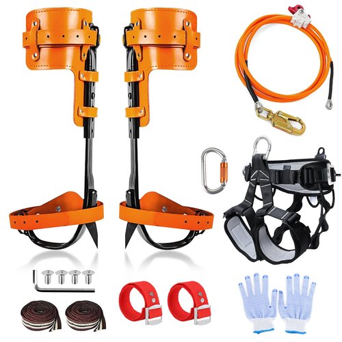 Tree Climbing Gear, Tree Climbing Spikes with Adjustable Climbing Straps and Steel Core Flip Line, Tree Climbing Kit with Triple Lock Lanyard Adjuster, Tree Climbing Equipment for Tree Work