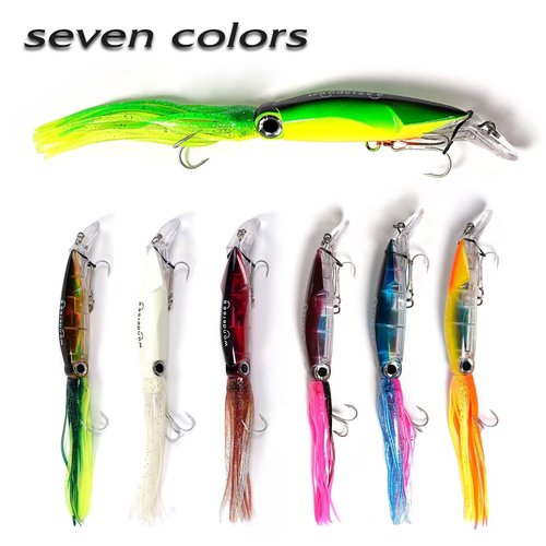 Wondersee Squid Fishing Bait Soft Hard Lures Kit Swimbait Crankbait Jig Simulation Weighted Holographic 4 PCS, Red & Black