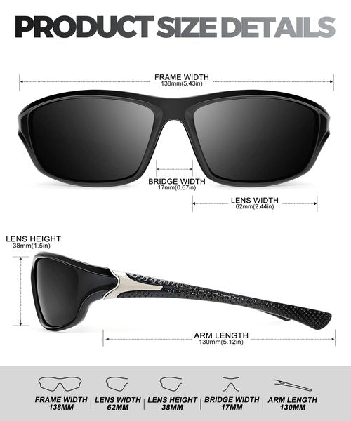 QALLY Polarized-Sunglasses-Men Sports Mens-Sunglasses: Sun-Glasses with UV400 Protection for Driving Golf Fishing Running