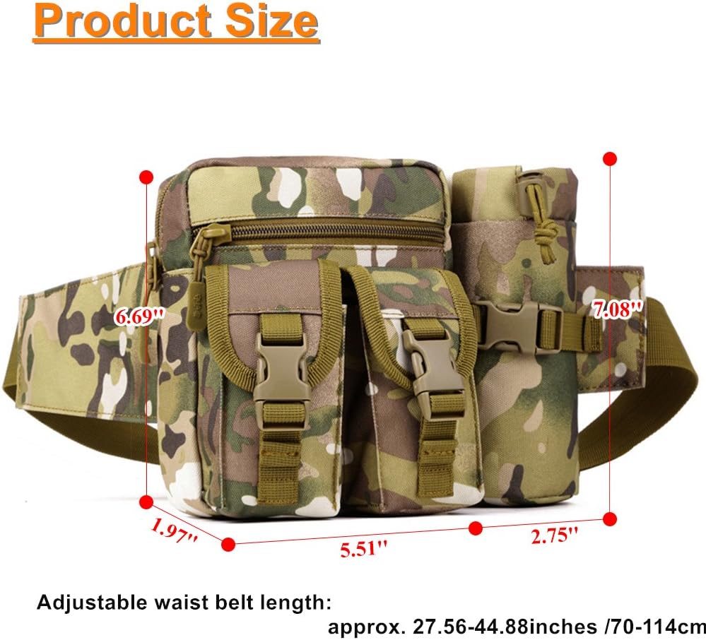 UNISTRENGH Tactical Fanny Packs Pouch With Water Bottle Pocket Holder Waterproof Molle Waist Pack Hip Belt Bag (Desert Camo)