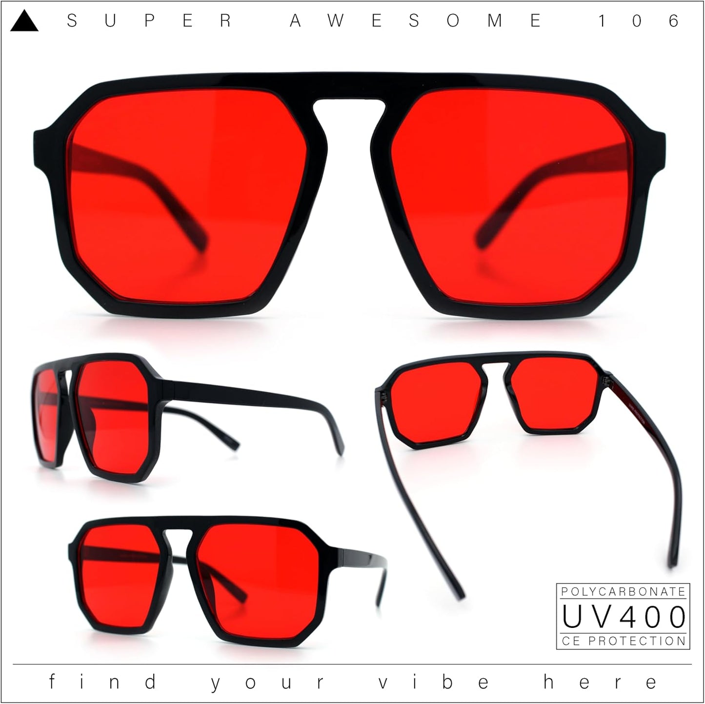 SA106 Mens Octagon Geometric Plastic Racer Mob Pilots Sunglasses