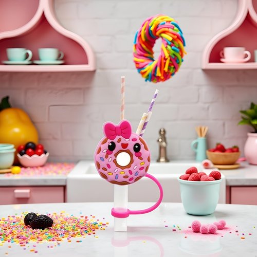 Donut Straw Cover for Stanley 40&30 Oz Cup, 8mm Silicone Straw Covers Cap for Stanley Cup Accessories, Cute Topper for Tumblers, Cap Stopper for Reusable Straws Tip Lids（DM591）