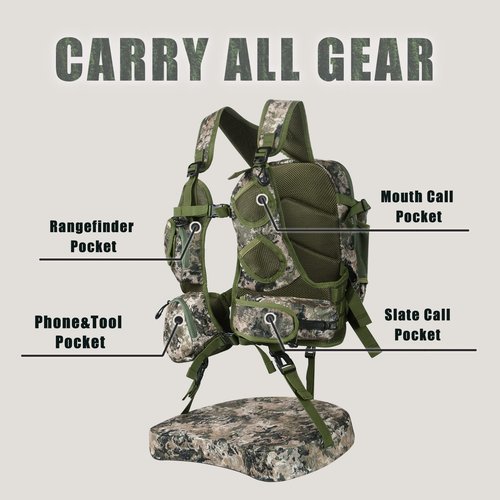 TREKMASTER Turkey Hunting Vest with Removable Seat Cushion, Lightweight & Adjustable Turkey Vest with Game Pouch, Camo Turkey Hunting Gear Accessories for Turkey Hunters (Mountain Camo)