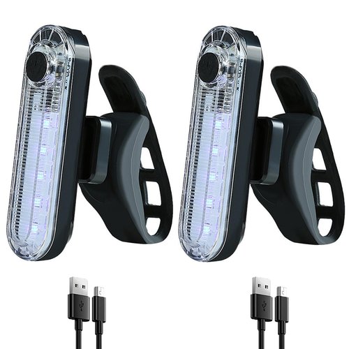 2 Pack USB Rechargeable LED Bike Tail Light Bicycle Rear Cycling Night Essential Reflector Seat Back Safety Lamp 4 Modes Waterproof Bright Warning Flash MTB Light for Men Women Kids (White)