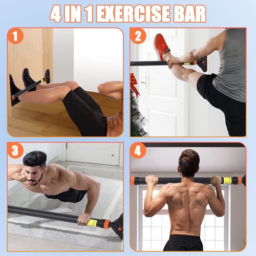 Hipicute Pull Up Bar for Doorway, Strength Training Pull-up Bars,No Screws Required, Max Load 440 LBS Chin Up Bar With Level Meter and Adjustable Width for Home Gym Upper Body Workout,Orange and Black