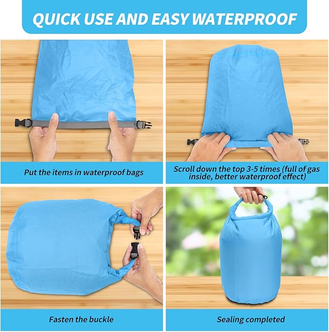 Dry Bag Set, Waterproof Small Lightweight Dry Bags for Paddle Board Kayaking, Fishing, Camping (Blue, 70L 2Pack)
