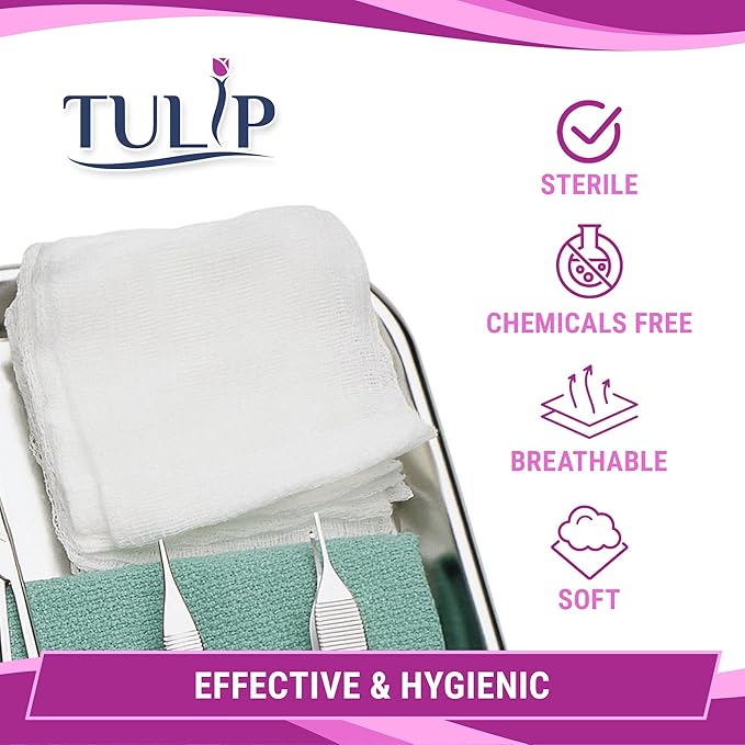200 Gauze Pads 4x4 4-Ply Non Woven Gauze Sponges - Non Sterile Dental Gauze & Esthetic Wipes - Soft All Purpose Medical Gauze Squares for First Aid Kit, Surgical, Wound Dressing by Tulip