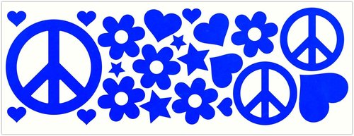 LiteMark Reflective Black Sixties Peace and Love Sticker, 60's Style - Pack of 22 Pcs (Hearts, Stars, Flowers, and Peace Signs)