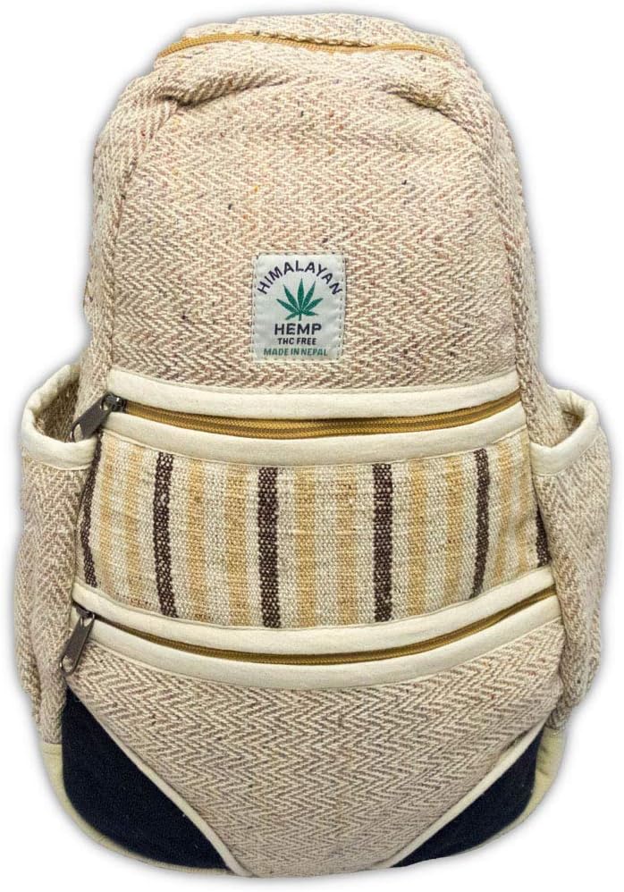 Zen Canyon Small Natural Hemp Herringbone Sling Bag Backpack Daypack, 15 x 9 Inches