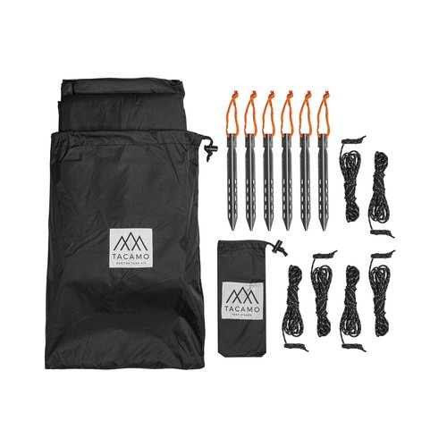 TACAMO Bushcrafter Waterproof Camping Tarp - Lieghweight, Durable, Reflective Shelter Tarp or Rain Fly - Camping Essentials for Hiking, Bushcraft & Hammock, 8 x 8 ft, Black, TAC-STP101-BK