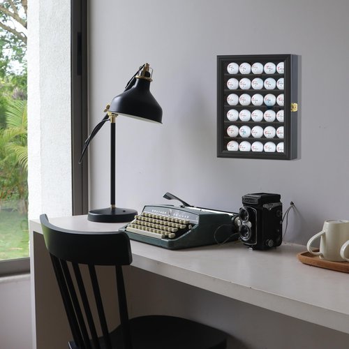 Golf Ball Display Case for 30 Golf Balls, Display Cabinet Great Golfer Memorabilia Gift for Golf Enthusiasts, Wall Mount with Lockable Door Black