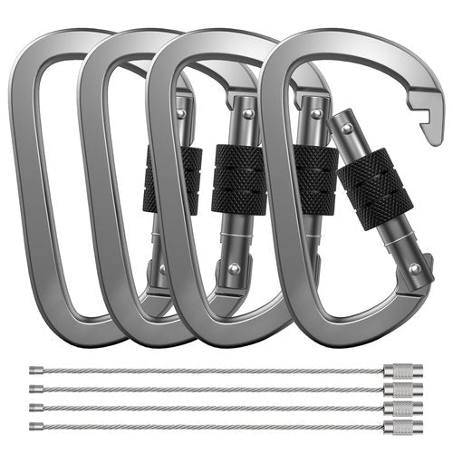 XIECHANEE Premium Aluminum D Ring 4" Locking Carabiner Clips with Screw Gate, Set of 4, Lightweight & Durable for Hiking, Camping, Hammock, Dog Leash Harness, Keychains