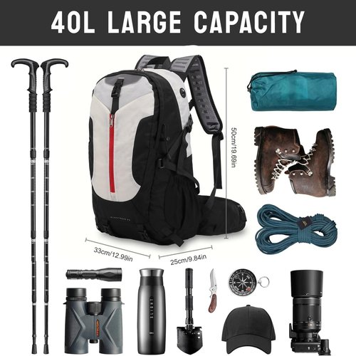 UtiaMiaoGonGo Hiking Backpack 40L, Waterproof Hiking Backpack with Rain Cover, Large Camping Bag Outdoor Sport Travel Daypack for Men Women, Black