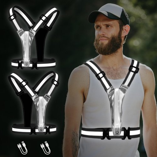 AXsinr LED Reflective Vest Running Gear, Light Up Vest for Night, High Visibility Running Vest for Biking Cycling Walking, USB Rechargeable Adjustable Safety Gear for Men Women Kids