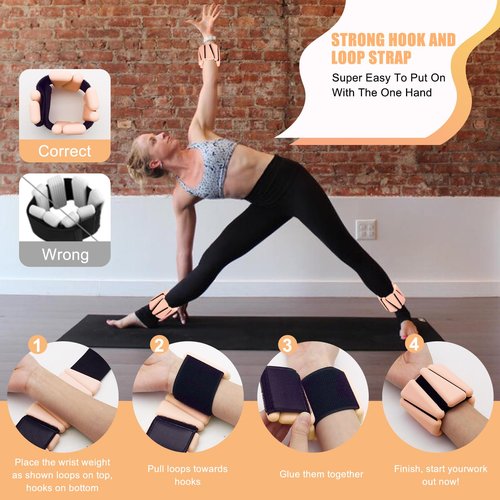 Wrist Ankle Weights for Women Men, Adjustable Silicone Pilates Weighted Bracelet Set of 2 (1lb Each), Wearable Arm & Leg Weights for Home Gym Workout, Yoga, Pilates, Barre,Strength Training